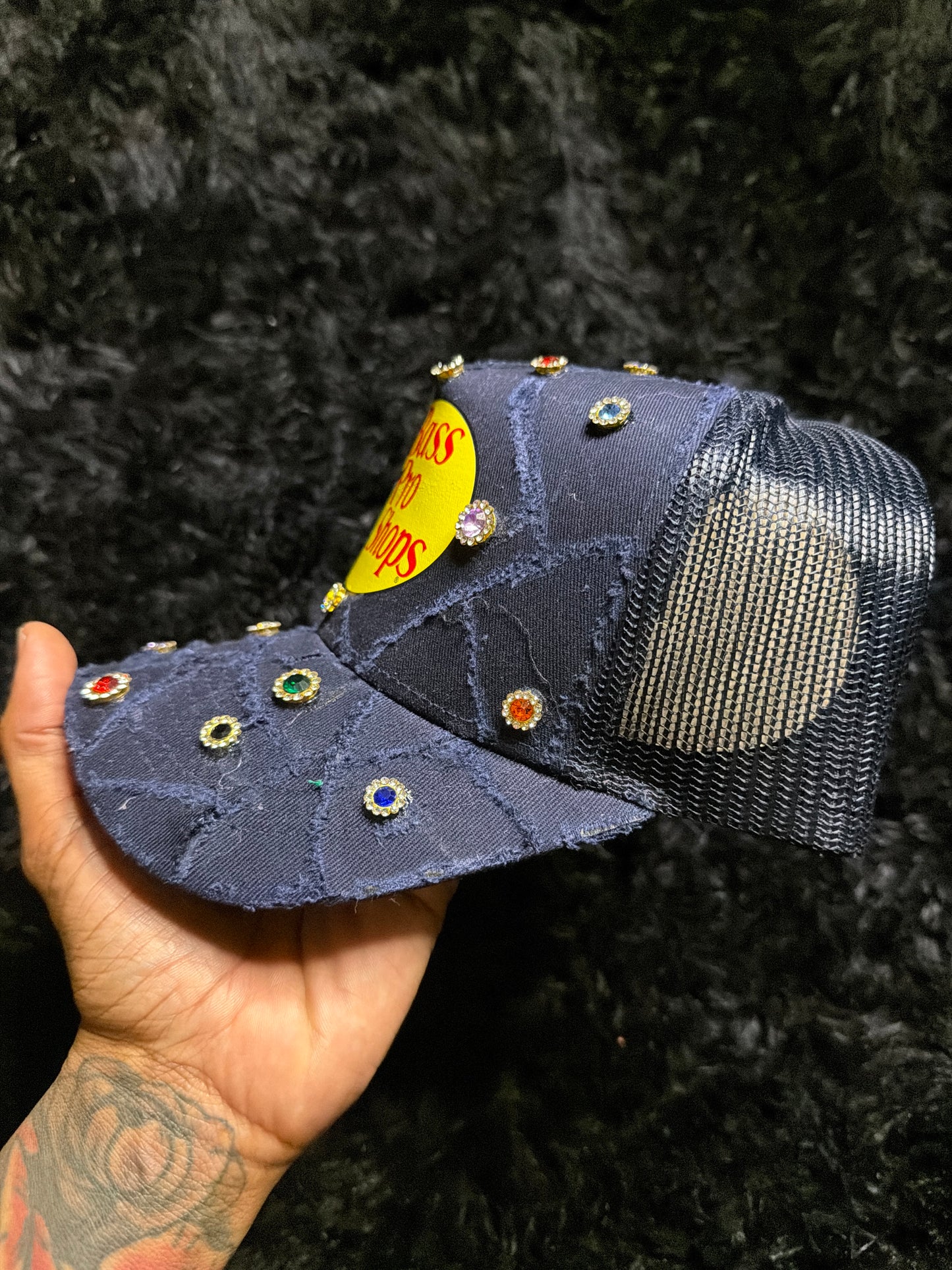 Navy Blue Trucker w Gems