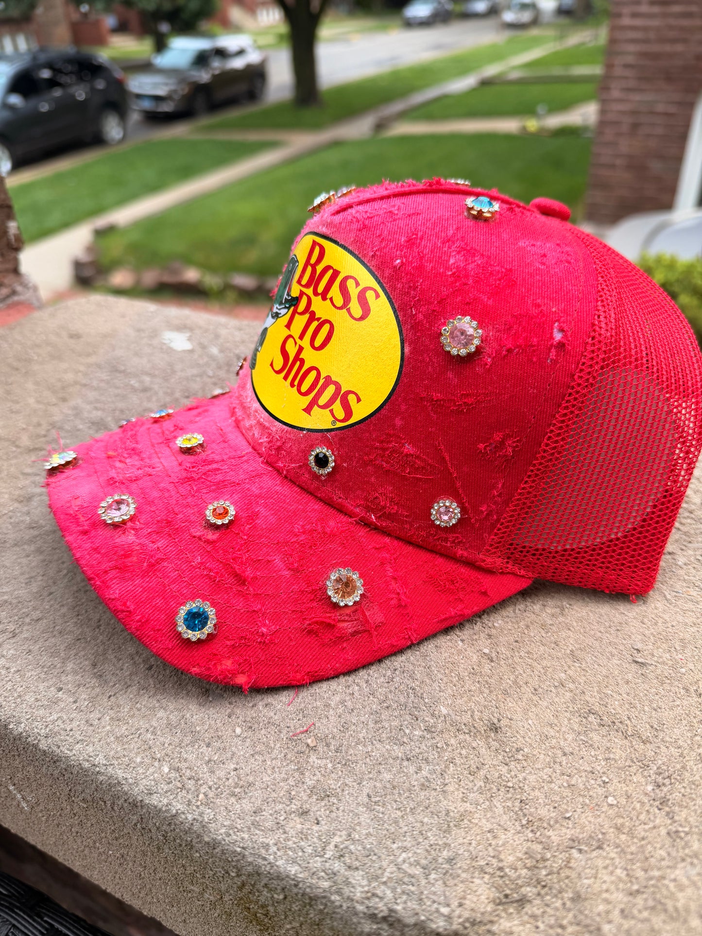 Raw Red Acid Wash Trucker w Gems