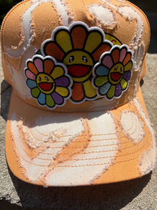 Peach Freestyle Trucker w Flowers