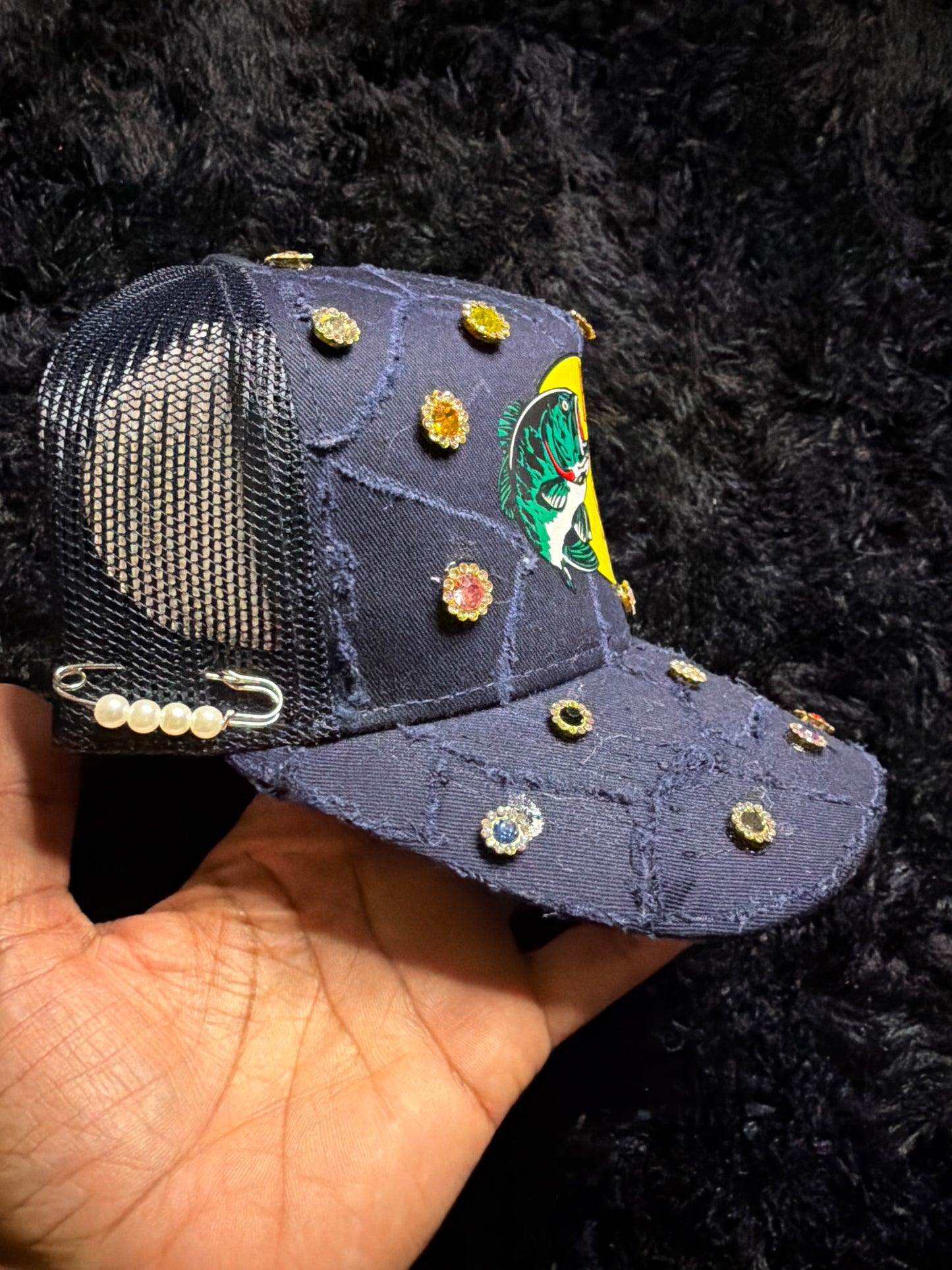 Navy Blue Trucker w Gems