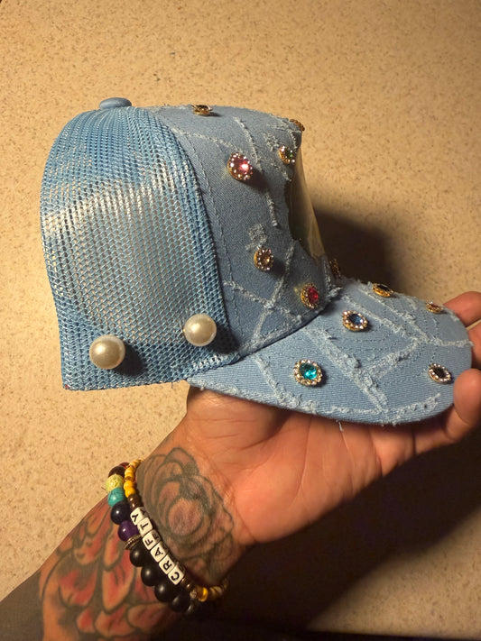 Sky Blue Trucker W Gems