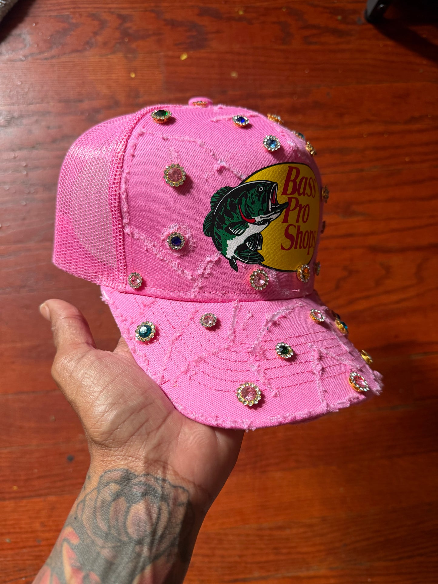 Raw Pink Distressed Trucker w Gems