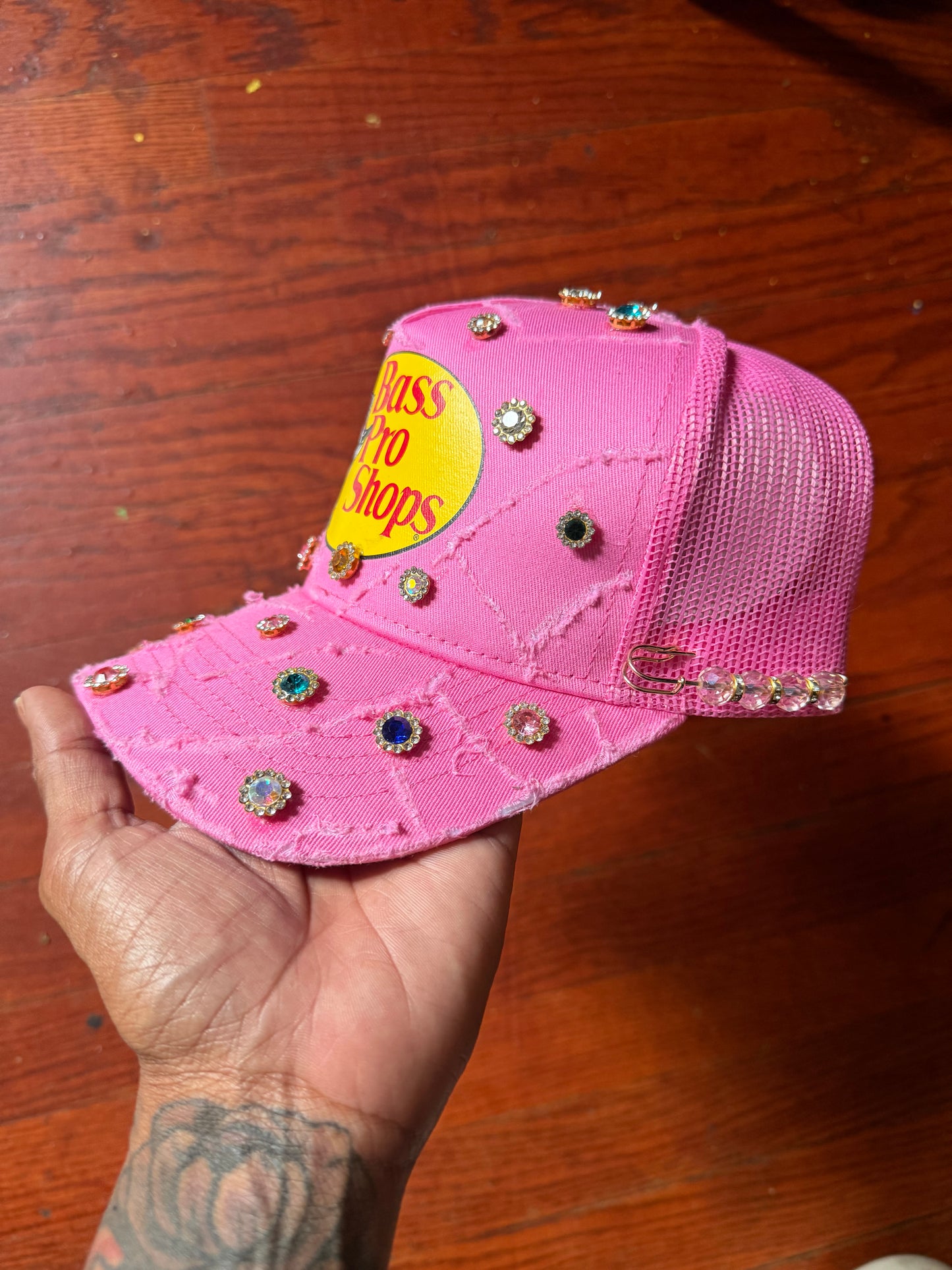 Raw Pink Distressed Trucker w Gems